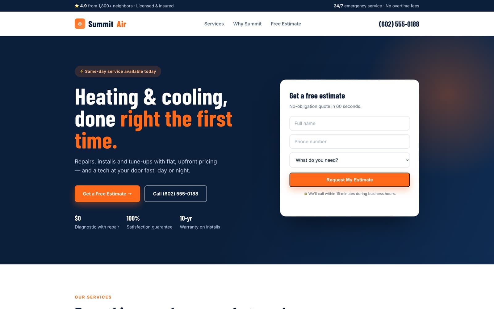 Summit Air & Heating website